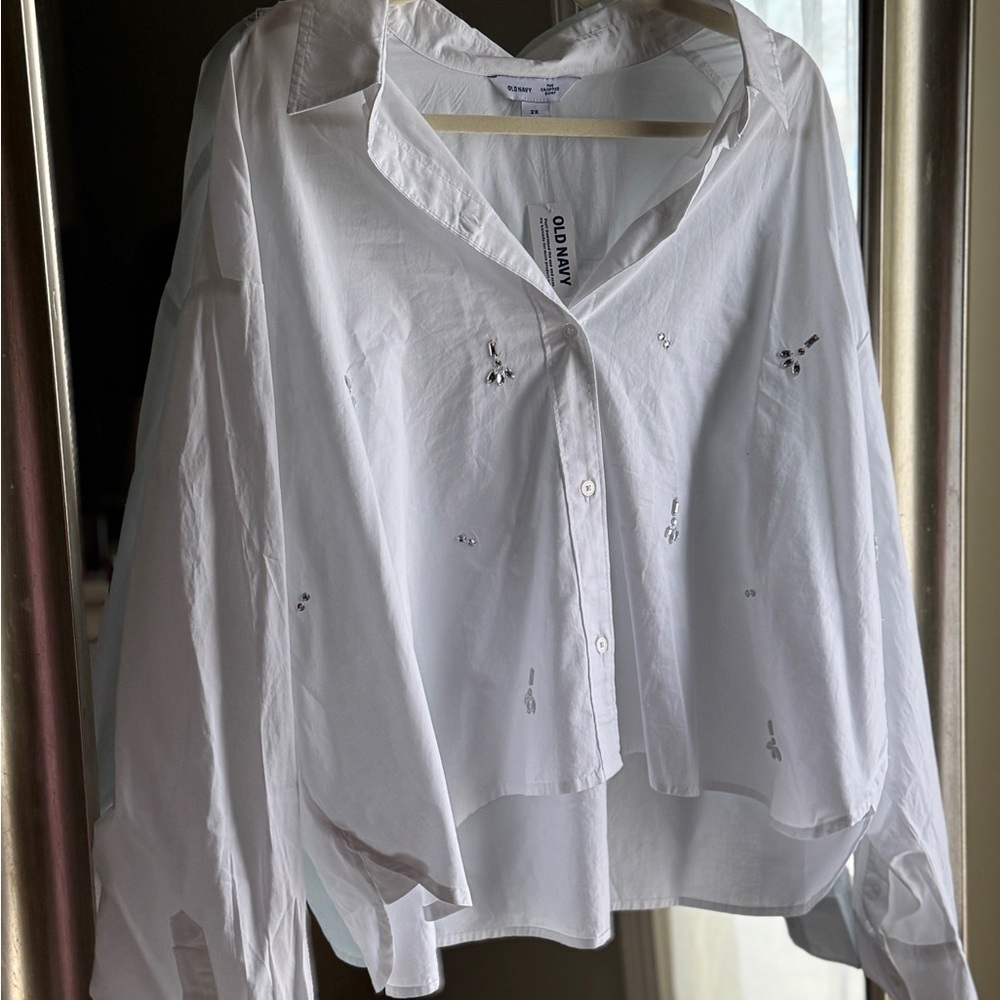 Cropped Jeweled Button Down Old Navy